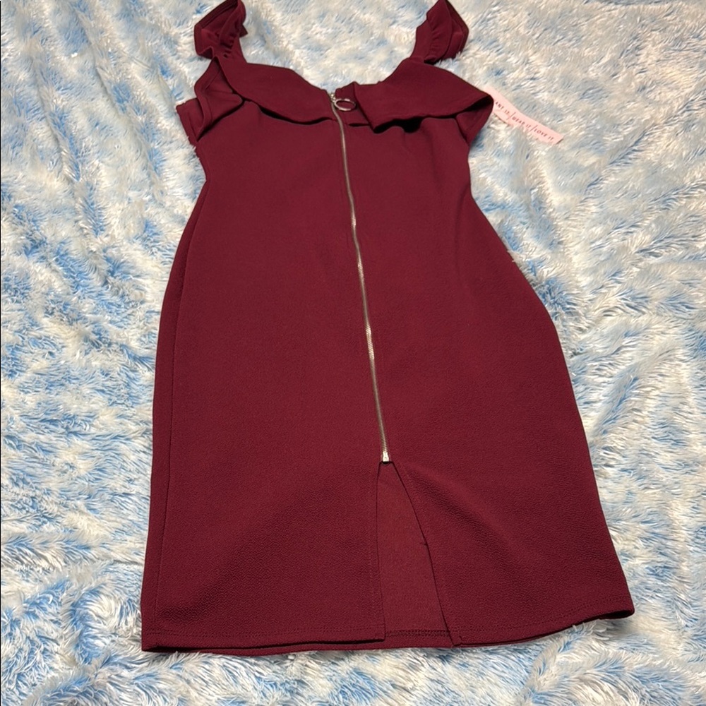NWT Red Zippered Mini Dress with Ruffle Straps